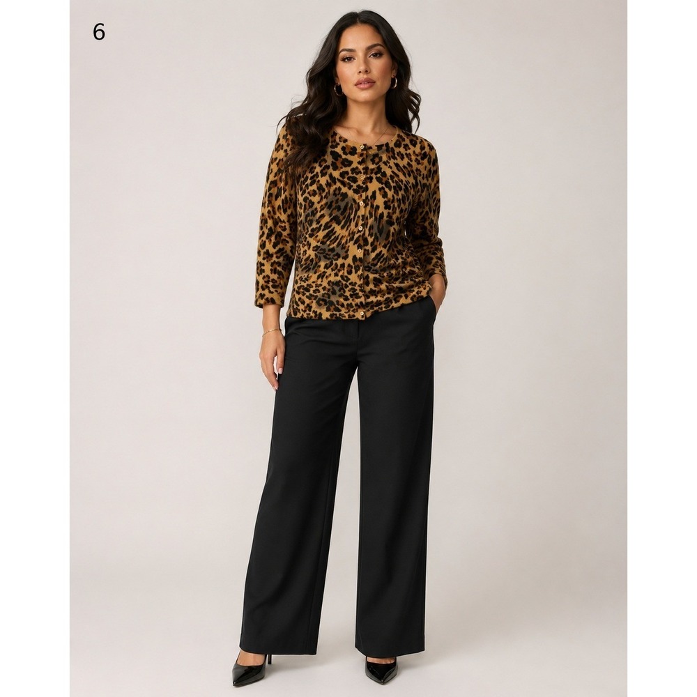 Garnet Hill Button Front Cardigan Sweater Womens Medium Brown Animal Print Wool